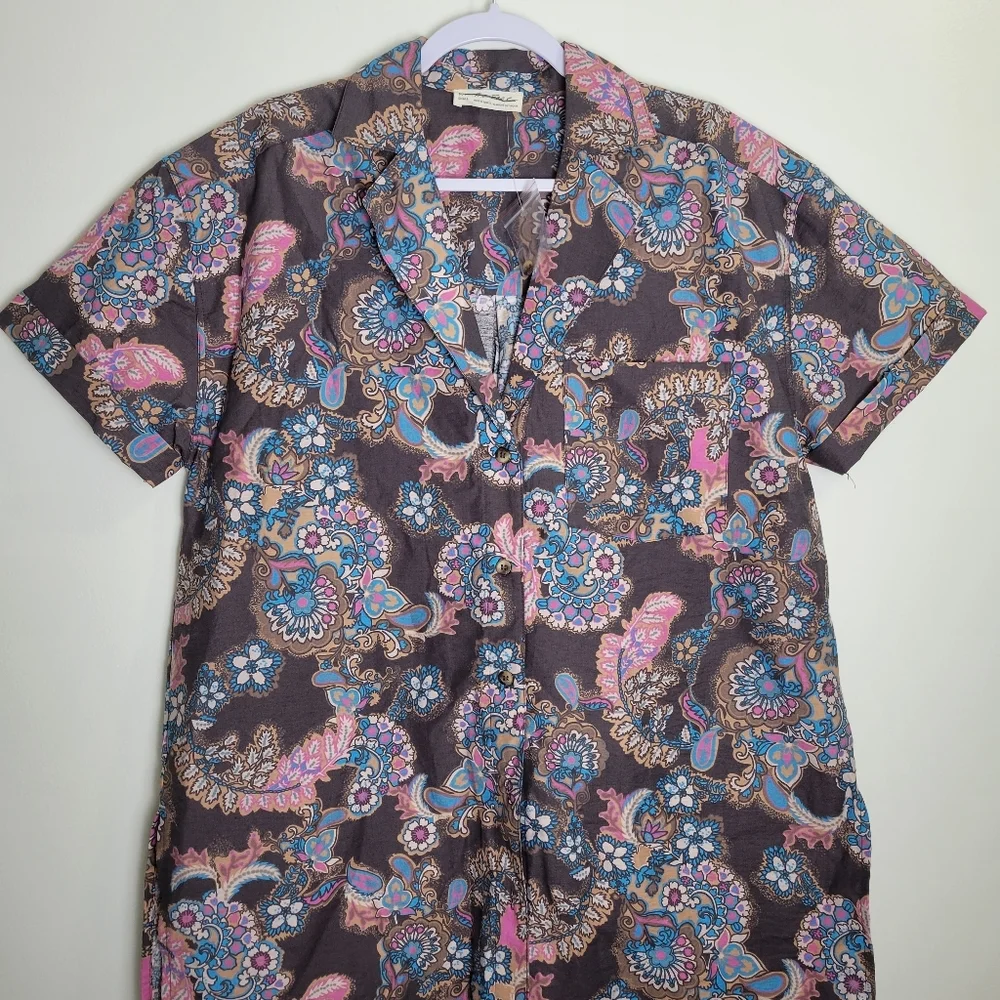We The Free Paisley Floral Boho Oversized Boyfriend Short‎ Sleeve Shirts S